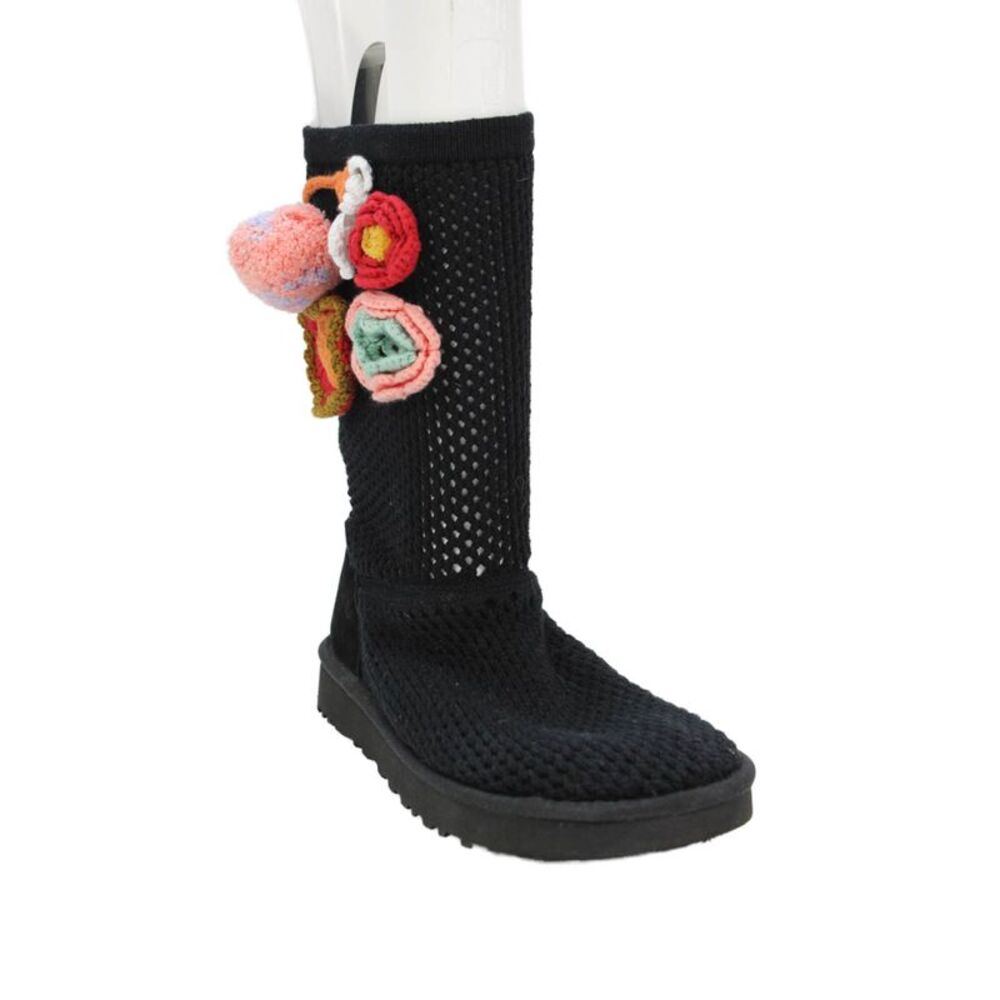 Ugg Women's Mesh Suede Pull-On Mid-Calf Socks Boot Black Size 10